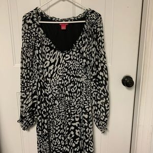 Sunny Leigh Dress Boho Hippy Black & White Stretch Mini Pleat Bodice Sz L